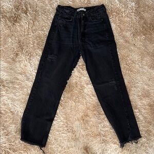 Zara Black Distressed Straight Leg Jeans - 2